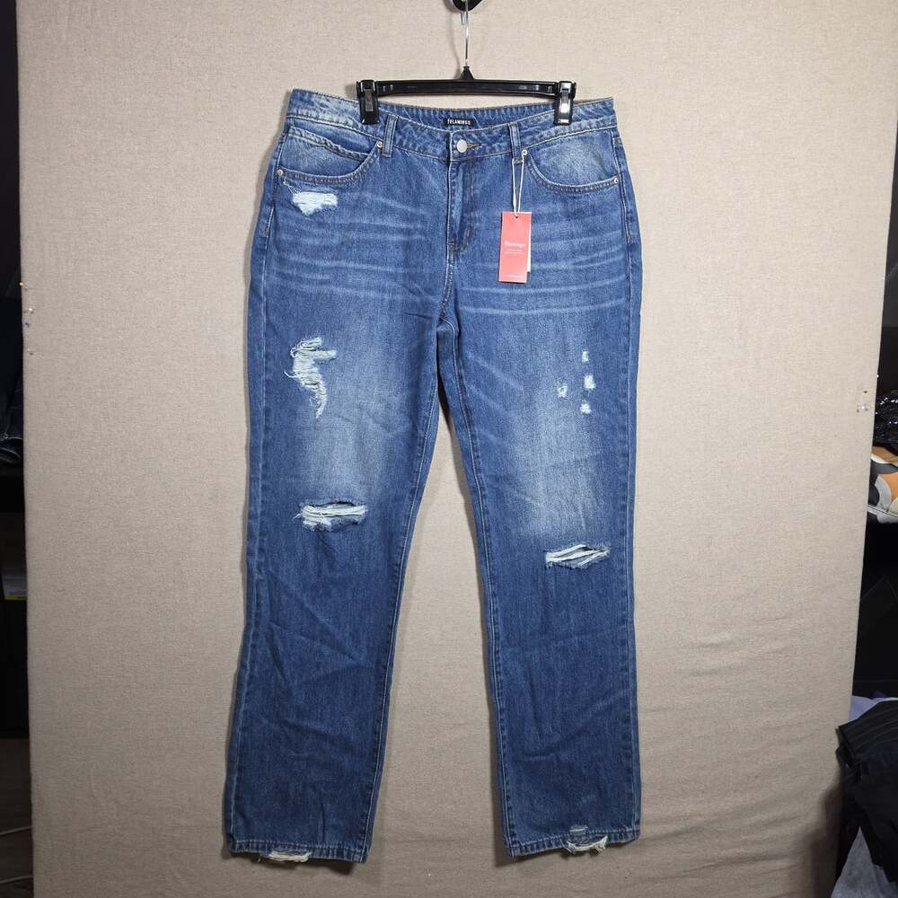 Flamingo NWT Sz XL Vintage Wash Distressed Women’s Jeans medium blue